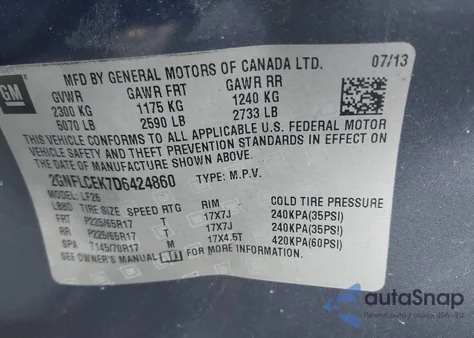 2013 Chevrolet Equinox Ls z USA, uszkodzony, nr VIN 2GNFLCEK7D6424860